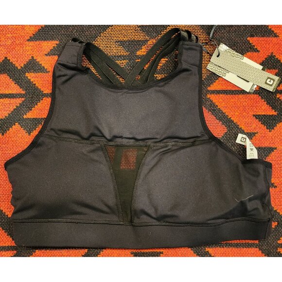 NEW Glamorous Black Strappy Back Sports Bra W/ Mesh Detail By Gaiam Size 14 - Picture 1 of 8